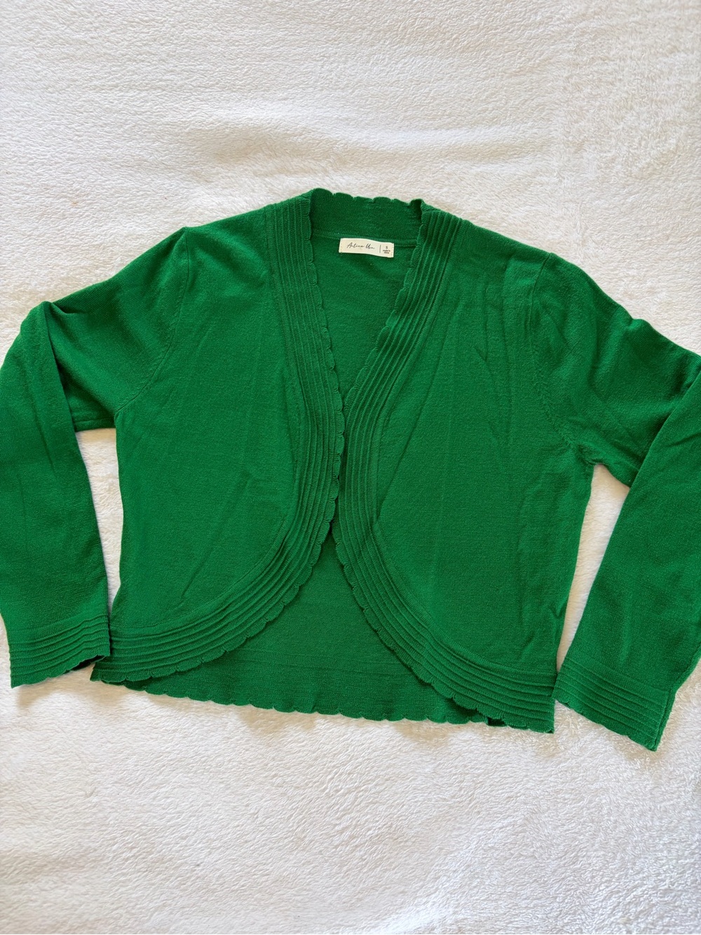 kate spade green scalloped open-front cardigan